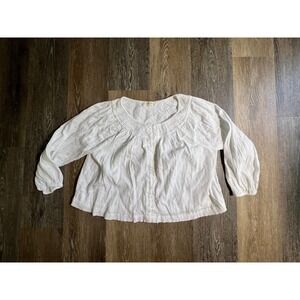 Lucky Brand Button Down Blouse Womens Small White Excellent Smocked Boho Top
